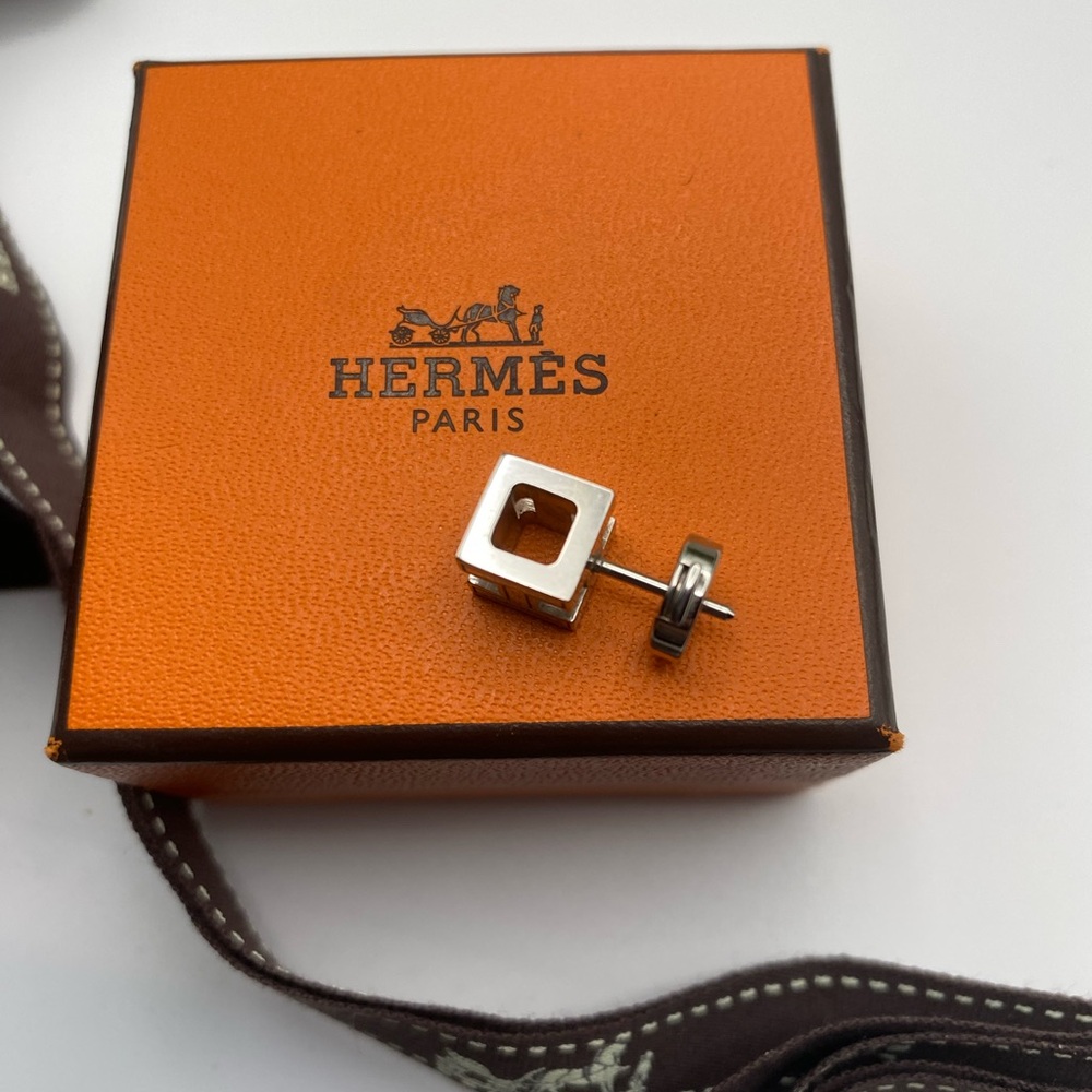 AUTHENTIC Hermes Cage d’H Cube Pink/Silver Earrings w/ Original Box & Ribbon - Picture 5 of 14